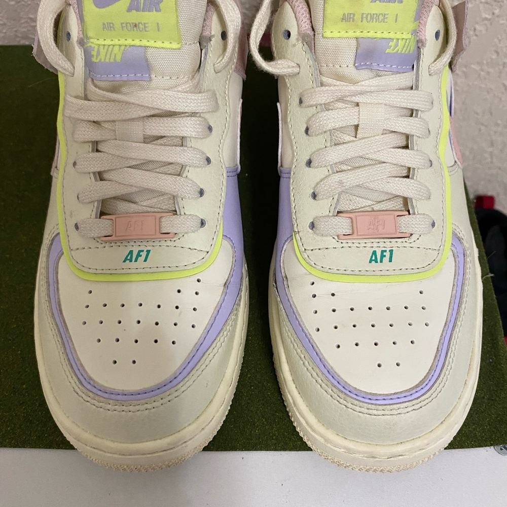 Nike Air Force 1 in Cream and Lavender with Neon Highlights